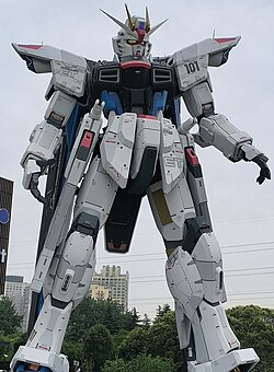 A statue of the Freedom Gundam from Mobile Suit Gundam SEED in Shanghai