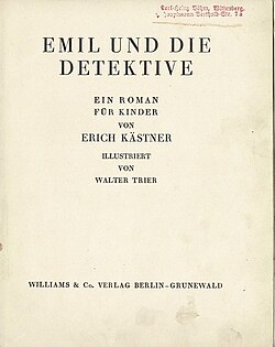 First page of the novel, which reads Emil und die Detektive.