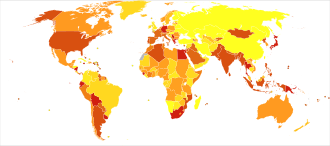 Deaths due to kidney diseases per million persons in 2012 16–61 62–79 80–88 89–95 96–110 111–120 121–135 136–160 161–186 187–343