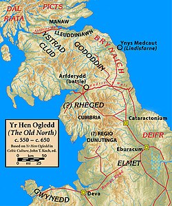 Map of northern Britain showing the Gododdin and other tribes c.600 AD