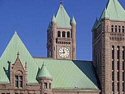 Copper roof on the Minneapolis City Hall, coated with patina