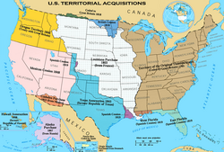Territorial expansion of the United States; dotted area is the Louisiana Purchase.