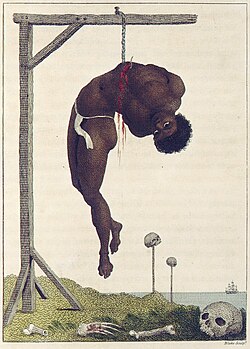 Blake's A Negro Hung Alive by the Ribs to a Gallows, an illustration to John Gabriel Stedman's Narrative, of a Five Years' Expedition, against the Revolted Negroes of Surinam (1796)