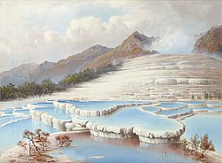 The White Terraces in a painting by Charles Blomfield