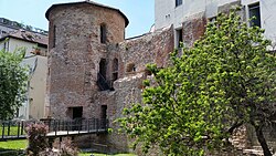 Remains of the Roman walls of Milan located inside the Civic Archaeological Museum of Milan