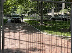 University police on a locked-down campus after the removal of a student protest in spring 2024