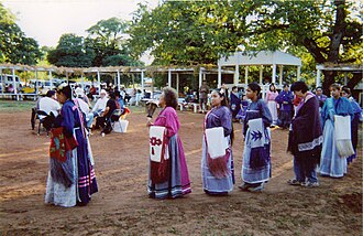 Caddo turkey dance, Caddo National Complex, Binger, Oklahoma, 2000: The turkey dance relays Caddo history.