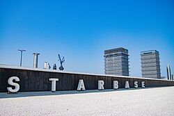 SpaceX super heavy-lift launch vehicle Starship assembly at its launch facility called Starbase on the Boca Chica (Texas) peninsula in the Rio Grande delta at the Gulf of Mexico