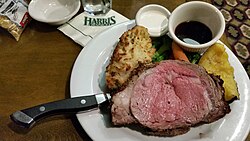 A serving of prime rib roast