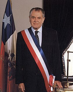 President Patricio Aylwin (in office 1990–1994) wearing the presidential sash in his official portrait