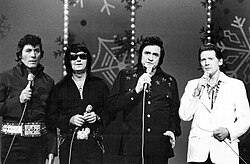 Carl Perkins, Roy Orbison, Johnny Cash, and Jerry Lee Lewis in a televised 1977 Christmas special
