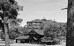 Railway Station and El Tovar Hotel, Facing WNW, Grand Canyon Village. 1994 photo, HAER