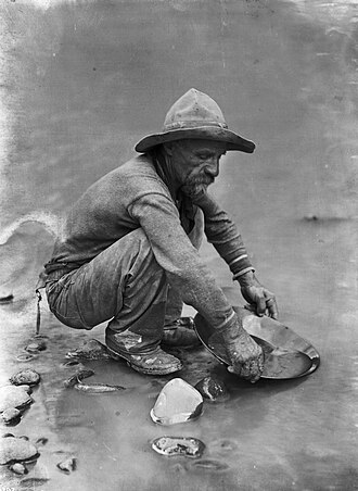 A forty-niner panning for gold in California