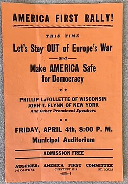 Flyer for an America First Committee rally in St. Louis, Missouri in early April 1941