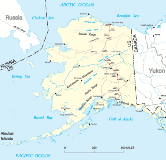 A map showing the Trans-Alaska Pipeline colored in red.