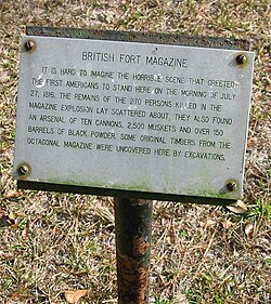 A plaque at the site of Negro Fort marking the location of the powder magazine