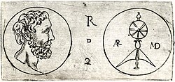 1612 drawing of a now-lost bronze coin depicting Archimedes
