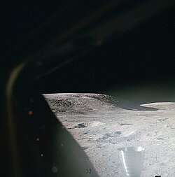 The view through the window of the Lunar Module Orion shortly after Apollo 16's landing