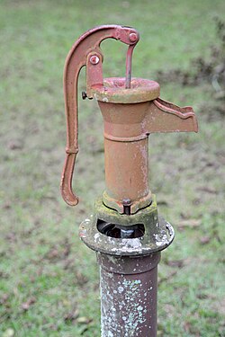 Antique "pitcher" pump (c. 1924) at the Colored School in Alapaha, Georgia, US
