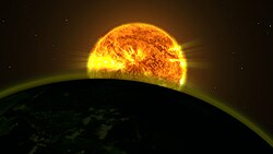 Artist's illustration of the signatures of water in exoplanet atmospheres detectable by instruments such as the Hubble Space Telescope[64]