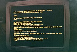 A computer at Amundsen–Scott South Pole Station logging into an FTP server and transferring a file, in 1994