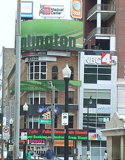 WCMH-TV's former studio in downtown Columbus, at the northeast corner of Broad and High streets.