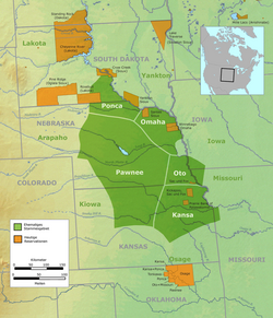 Tribal territory of the Pawnee and tribes in Nebraska