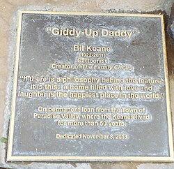 "Giddy-Up Daddy" plaque dedicated to Bil Keane located at the McCormick-Stillman Railroad Park in Scottsdale, Arizona