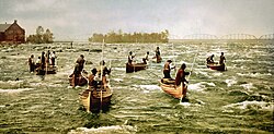 Ojibwe fishermen in the St. Marys Rapids, 1901