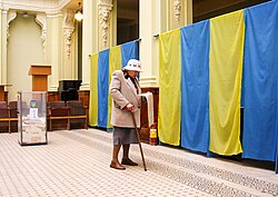 A woman with ballot during 2007 Ukrainian parliamentary election