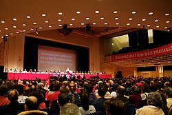 Rally organized by Workers' Struggle (Lutte Ouvrière) on 29 February 2008 at the Maison de la Mutualité (Paris) for the 2008 town elections.