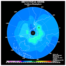 Southern Hemisphere ozone concentration, February 22, 2012