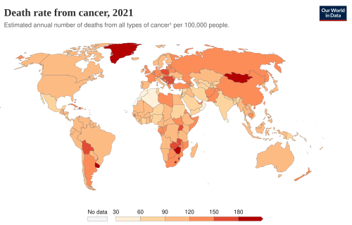 Cancer death rates per 100,000