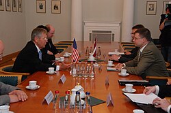 Voinovich meeting Latvian Prime Minister Valdis Dombrovskis in 2009