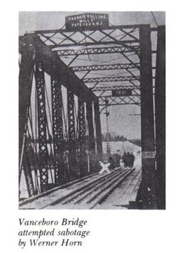 The Vanceboro International Bridge after the bombing in 1915.