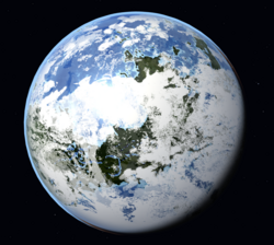Artist's conception of a terraformed Venus, centered around Aphrodite Terra.