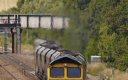 Heat haze in the engine exhaust above a diesel locomotive