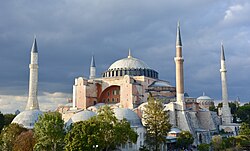 The Hagia Sophia, the largest church in the world and patriarchal basilica of Constantinople for nearly a thousand years, later converted into a mosque, then a museum, then back to a mosque