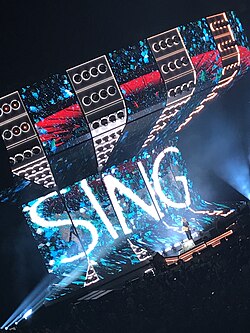 Sheeran performing in Miami during his Divide Tour, August 2017. It became the most attended, and highest-grossing tour of all time in August 2019.[119]