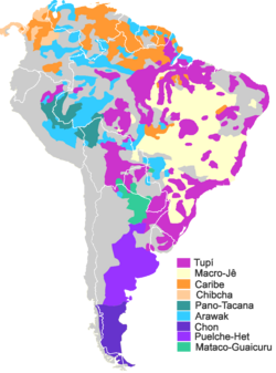 The major indigenous language families of South America, except Quechuan, Aymaran, and Mapuche
