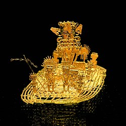 Muisca raft. The figure refers to the ceremony of the legend of El Dorado.