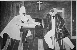 Frederick Douglass argued against John Brown's plan to attack the arsenal at Harpers Ferry is a painting by Jacob Lawrence.