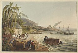 Slaves loading barrels into a boat, 1823