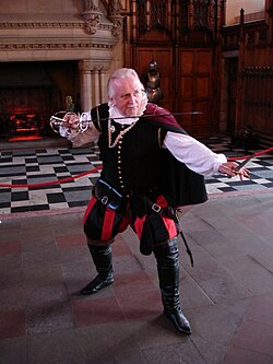 A re-enactor portraying James Hepburn, 4th Earl of Bothwell, a husband of Mary, Queen of Scots, in the Great Hall