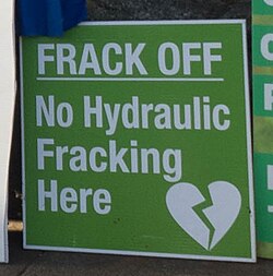 Placard against hydraulic fracturing at Extinction Rebellion (2018)