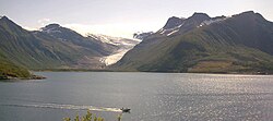 Holandsfjorden with Svartisen glacier in Nordland
