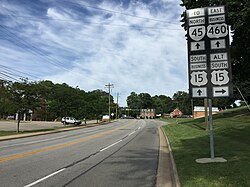 Sign for US 15 Alt. along US 15 Bus. and US 460 Bus. in Farmville