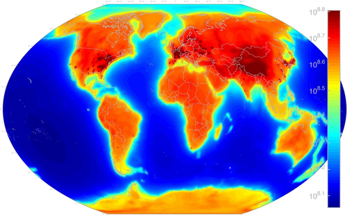 AGM2015: A worldwide v̄e flux map combining geoneutrinos from natural Uranium-238 and Thorium-232 decay in the Earth's crust and mantle as well as manmade reactor-v̄e emitted by power reactors worldwide.