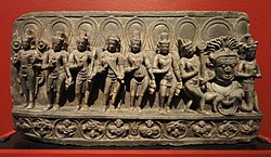 Schist sculpture of Navagraha (anthropomorphic forms of astronomical bodies), from Bihar, India, 10th century AD