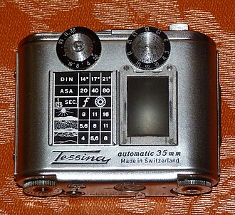 Classic camera Tessina with exposure guide, late 1950s